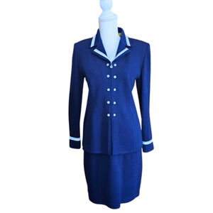 Vintage St. John 2 Piece Knit Pencil Skirt & Sweater Set Navy Blue Orig $3000